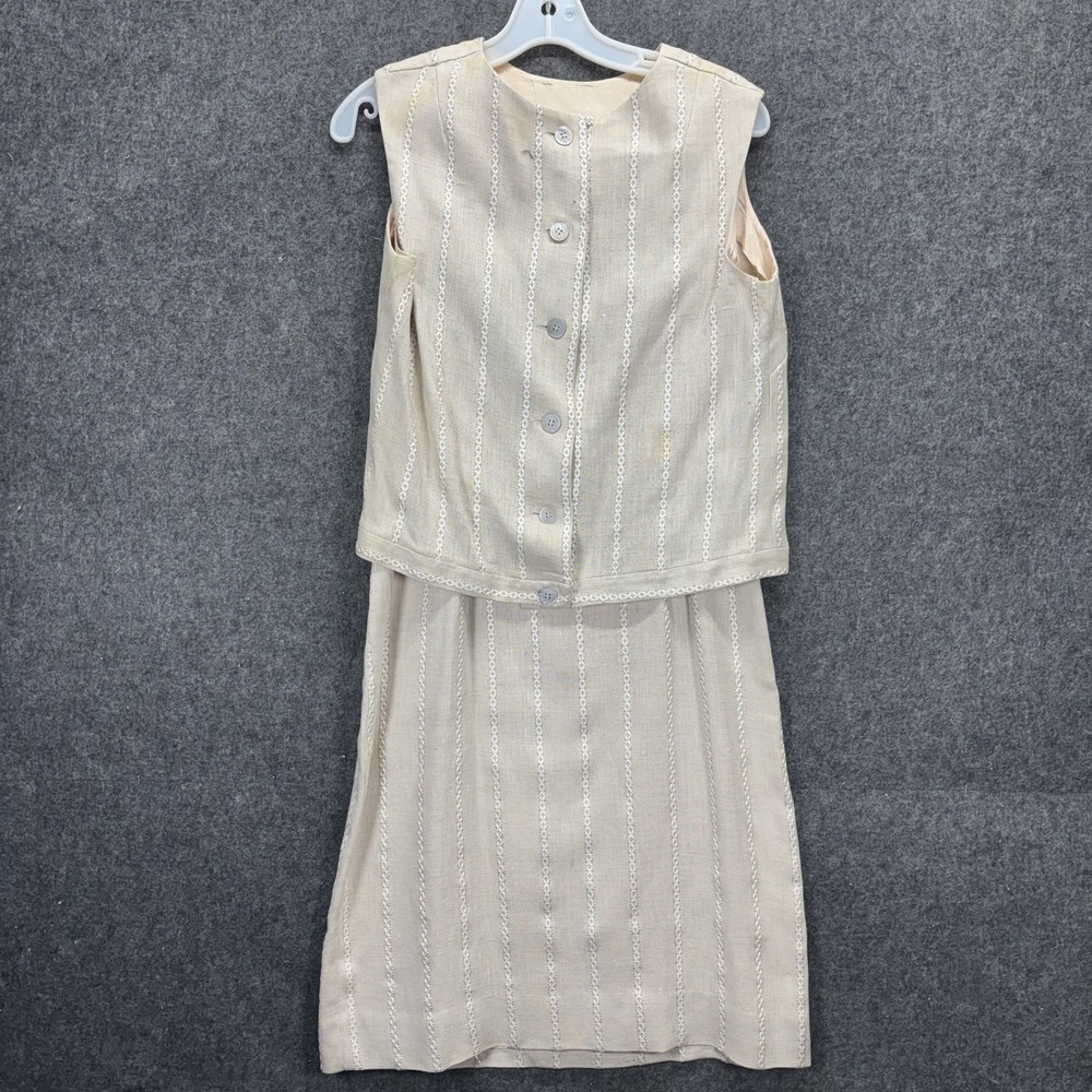 Vintage 1960s Mod Two Piece Dress Set Sleeveless Crop Vest Slip Bodice Shift USA